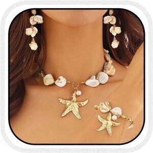 Starfish Jewelry Set Mermaid Shell Necklace Earrings Bracelet Beach Wedding